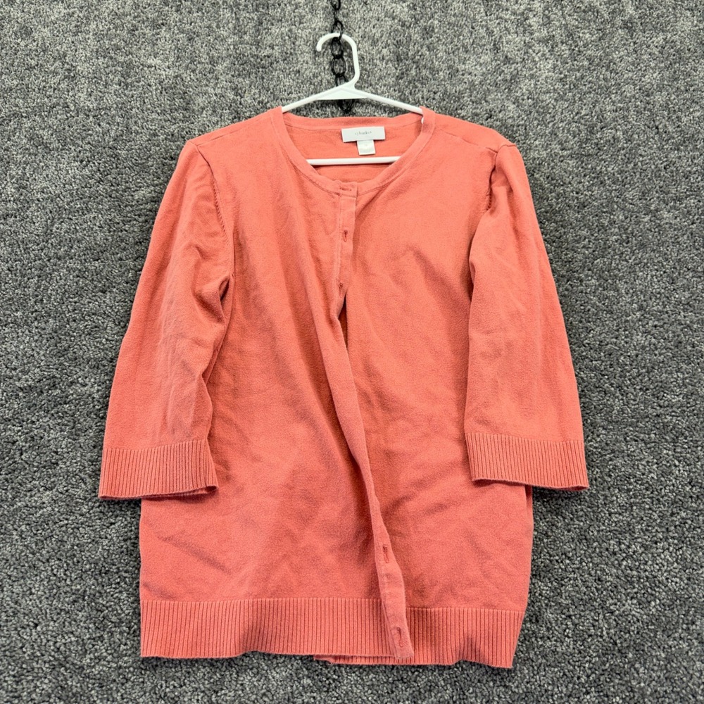 cj banks Cardigan Womens 1X Coral Pink Cotton Blend 3/4 Sleeve Button Up Sweater